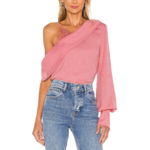 Nbd 'Bekah' Pink Asymmetric Balloon Sleeve Blouse Top Size L